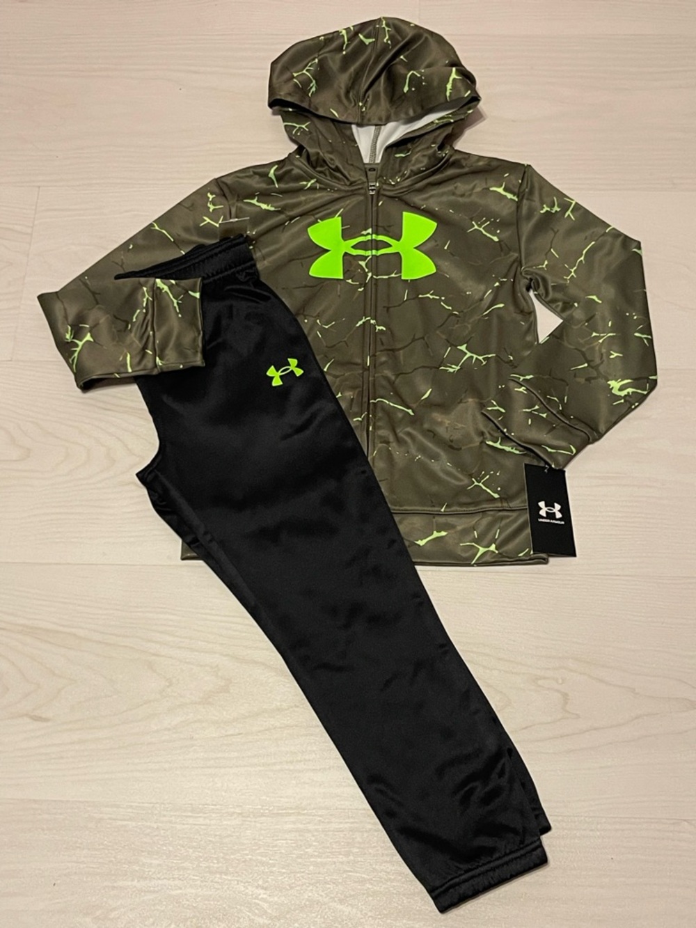 Under Armour Kids Olive & Neon Yellow Logo Hoodie Tracksuit